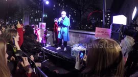 Fashion Model Adwoa Aboah makes a speech at the #FreePeriods protest