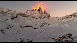 Gorgeous wild animals in the snow in the Italian Alps near the Matterhorn