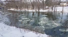 Ice floes breaking along the Tippecanoe River in Indiana