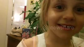 Cute 5 year old girl in pink princess dress sings 'disintegrate the world' to the tune of Jingle Bells