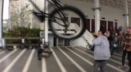 BMX bike lands on video camera during failed trick
