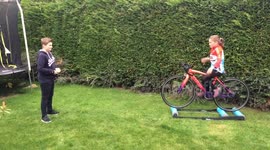 Playing catch with my brother on rollers