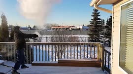 Boiling water freezes instantly in Canadian extreme cold