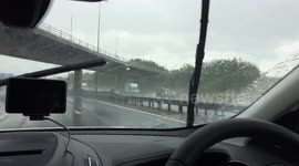 Heavy rain shower on the motorway