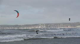 Kite surfers in Cornwall make the most of Storm Dylan