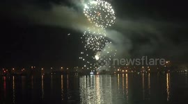 Fireworks light up Thessaloniki’s port in Greece