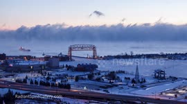 Timelapse of thick sea smoke over Lake Superior