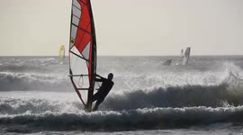 New Year's Day windsurfing at a very blowy Marazion, Cornwall