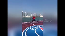 Neymar Jr accidentally boots his shoe into the sea during PR stunt