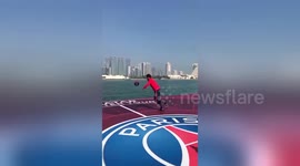 Neymar Jr accidentally boots his shoe into the sea during PR stunt