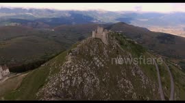 Aerial, Rocca Calascio, an ancient mountaintop fortress in Abruzzo, Italy