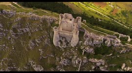 Aerial, Rocca Calascio, an ancient mountaintop fortress in Abruzzo, Italy