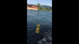 Plastic pollution with fisherman
