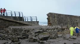 Harbour wall at Cornwall's Portreath destroyed by Storm Eleanor
