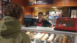 Darts fan gets Greggs employee to say 'one eighty'