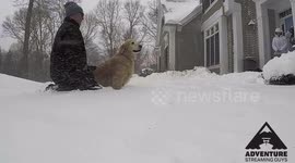Clearing snow from our sidewalk during