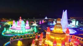 China's neon-lit ice city revealed at annual winter festival