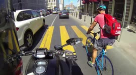 Bloody cyclist crosses on a red light twice