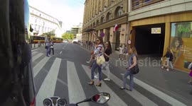 Hot chicks get scared by a motorcycle rider