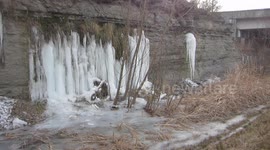 Midwest USA (Tennessee) Deep Freeze Roadside Water Seep Icicle Falls V23208
