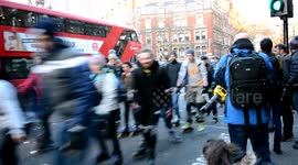 Crowd Of Rollerbladers Skate Down Shaftesbury Avenue, London