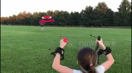 Daughter Knocks Down Dad With Power Kite