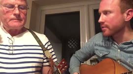 Dad and son cover of popular songs (hotline bling) done badly but having a good time