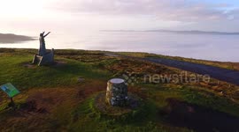 Drone View of Manannán Mac Lir Statur & Sea Fog Inversion