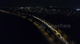 drone footage of M1 Leeds closed at night due to accident