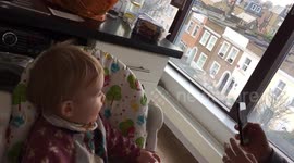 Baby has adorable reaction to seeing himself on camera