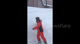 Skier creates 'mini-avalanche' in French Alps snow embankment