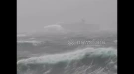 Queen Elizabeth in rough seas on maiden crossing to New York