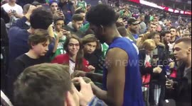 NBA stars Kyrie Irving and Joel Embiid greet fans at London showcase