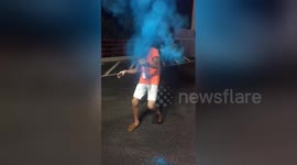 It's a boy - man explodes gender reveal firework in face