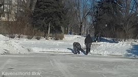 Good Samaritan helps senior citizen walk up slippery slope