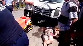 A Motorbike Ruscova struggling between life and death after being hit by a van