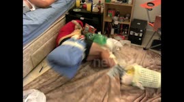 Hungover Houdini escapes sticky tape prank