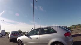 Motorcyclist injured in crash on London's M4 motorway, London, UK.
