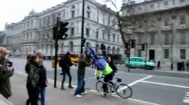 Pro Brexit demonstrators snatch EU flag off cyclist