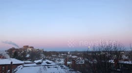 Full Moon Setting over Portland, Maine during a Sub-Zero Dawn