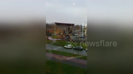 Storm winds in The Netherlands down huge billboard