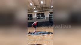 Man performs impressive basketball trick shots
