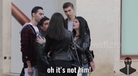 Pranksters freak out strangers by staring at them