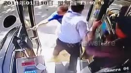 Angry commuter drags driver off MOVING bus