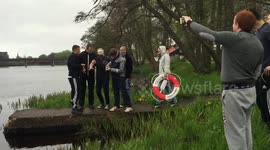 Bachelor party friends play bungee jump prank on groom