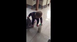 Toddler runs away with milk