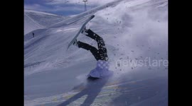 Snowboarding crash in French Alps captured in slow motion