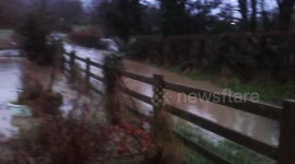 River Leri overflowing its banks on Sunday 21 January 2018 - filling valley