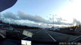 Late lane changer nearly causes crash on M6 Motorway, West Midlands, UK