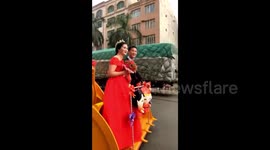 Six-year-old boy drives couple to their wedding by forklift
